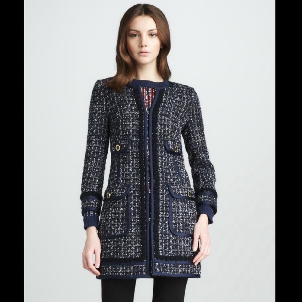 Tory Burch Annabelle Sparkle Fringe Tweed coat
